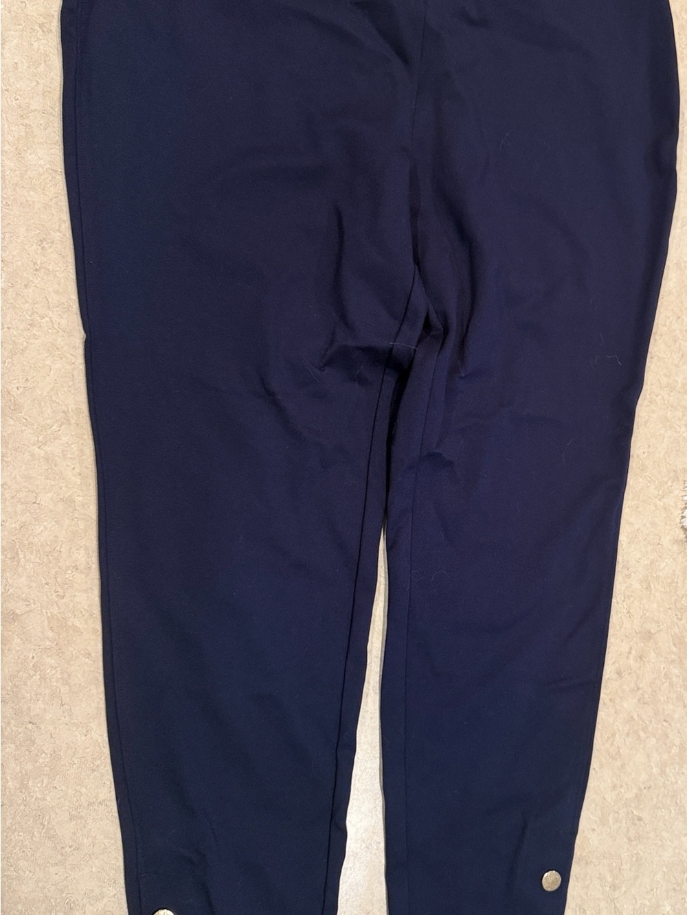 Chico's Navy Cropped Ankle Pants with Gold Button Detail